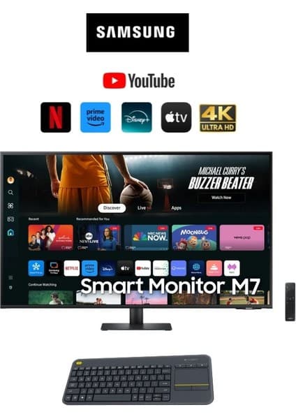Samsung 43" 4ms (Gtg) 60Hz (Usb-C,HDmı,usb-A) M7 M70D HDR10 Va Panel 4K UHD Akıllı Monitör -Smart Klavye Ile Birlikte