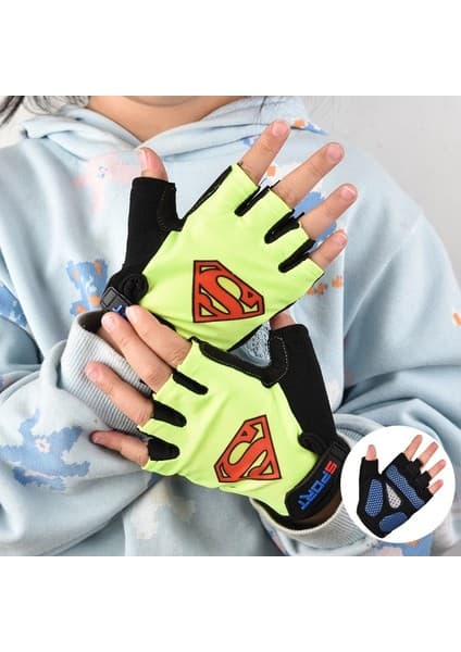 Liangduo Shop Süpermen Tarzı Xl Boyutu Çocuklar Bisiklet Eldiveni Yarım Parmak Çocuk Bisikleti Eldiven Çocuk Kaymaz Nefes Spor Eldiven Erkek Kız Için Sürüş Donanımları (Yurt Dışından)