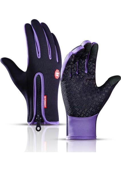 Liangduo Shop Mor Tarzı S Beden Erkekler Için Kış Eldivenleri Sıcak Dokunmatik Ekran Spor Kadın Sıçramaya Dayanıklı Motosiklet Bisiklet Eldiven (Yurt Dışından)