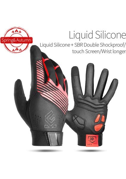 Liangduo Shop Kırmızı Stil Xxl Erkek Profesyonel Bisiklet Eldiveni Kış Jel Sıvı Silikon Yol Bisikleti Eldiven Tam Parmak Kaymaz Darbeye Dayanıklı Bisiklet Eldivenleri (Yurt Dışından)