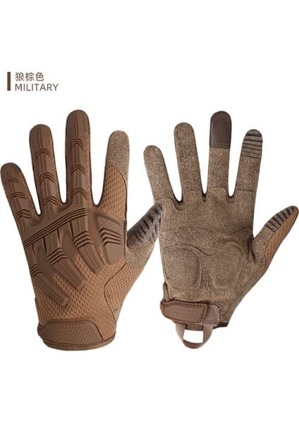 Liangduo Shop Haki Tarzı M Boyutu Ordu Askeri Taktik Eldiven Dokunmatik Ekran Kauçuk Koruyucu Avcılık Açık Binme Yürüyüş Bisiklet Tırmanma Çekim Tam Parmak (Yurt Dışından)