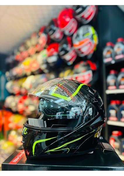 Universal Vırtue Çene Açılır Güneş Vizörlü Motosiklet Kaskı (Siyah-Sarı)