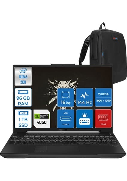Asus Tuf Gaming F16 FX607VU Intel Core Ultra 5 210H 96GB Ddr5 1tb SSD 6GB/RTX4050/140W Windows 11 Home 16\