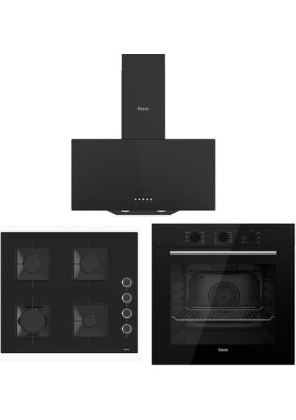 Ferre Siyah Set ( D086 Siyah DAVLUMBAZ-SS205 Siyah Ocak- QBL62CS Fırın)