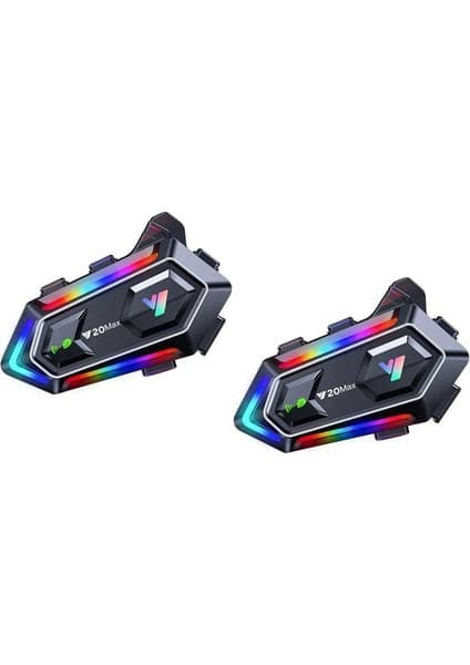 Always Teknoloji 2 Adet Y20 Max Telsiz Özellikli 5.3 Motosiklet Kask Kulaklık Intercom Işıklı Motorsiklet Interkom