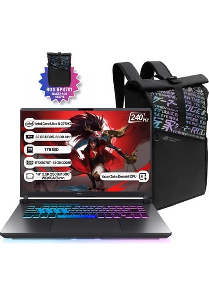 Asus Rog Strix G18 G815LR-S9155 Intel Core Ultra 9 275HX Npu 13 Tops 32GB 1tb SSD RTX5070TI-12GB Freedos 18\