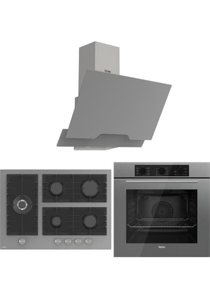 Ferre Flowart Bl Modüler Seriisi 3'lü Gri Ankastre Set ( QBL62CPR-BL138-D065 )