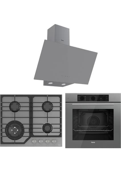 Ferre Flowart Nt Asimetrik Seriisi 3'lü Gri Ankastre Set ( QBL62CPR-NT028-D079 )