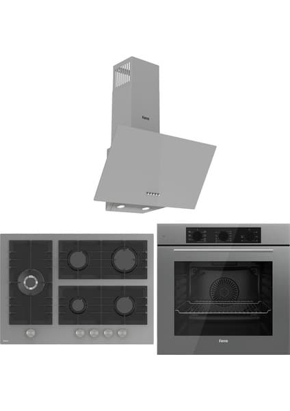 Ferre Flowart Bl Modüler Seriisi 3'lü Gri Ankastre Set ( QBL62CPR-BL138-D088 )