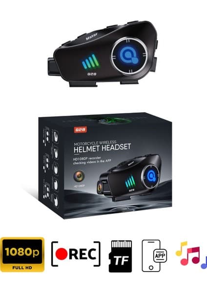 Always Teknoloji Q28 Intercom Kameralı Hd 1080P Kameralı Kask Kulaklık Su Geçirmez 32GB Hafıza Kartlı