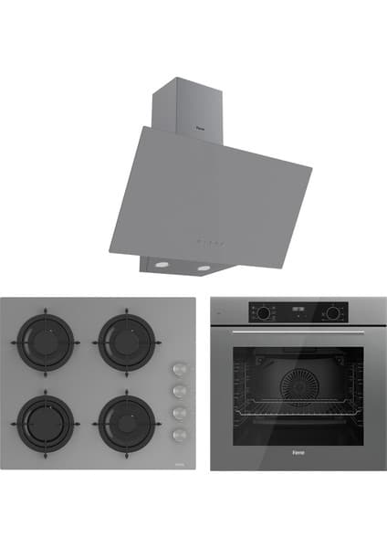 Ferre Flowart Lumora Plus Gri 3'lü Ankastre Set ( QBL63CPR-CS208-D079 )