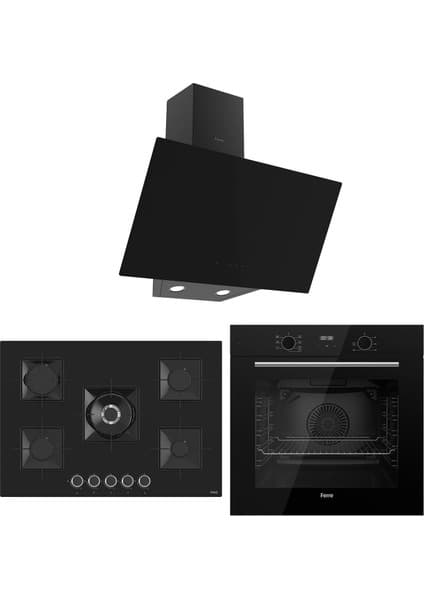 Ferre Flowart Florenz Plus Siyah 3'lü Ankastre Set ( QBL63CS-SS035-D077 )