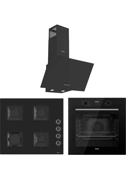 Ferre Flowart Ventora Essential Siyah 3'lü Ankastre Set ( QBL63CS-SS205-D086 )