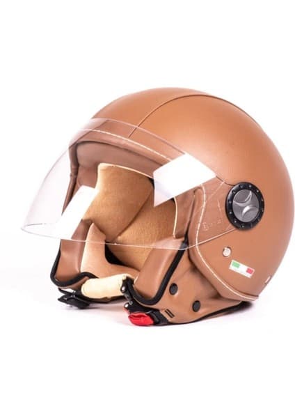 Mediterian Kahverengi Deri Açık Kask, Şık ve Hafif Tasarım, Güvenle Kullanım