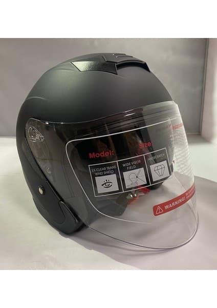 Mediterian Güneş Vizörlü Çenesiz Kask Mat Siyah 516