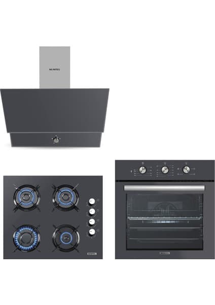 Kumtel Kristal Seri Cam Yüzey Ankastre Set Antrasit Gri Modern Mutfaklara Uygun Şık Tasarım