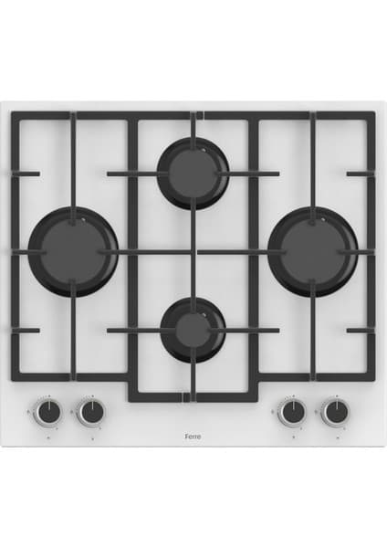 Ferre LN386 Döküm Izgaralı Önden Düğmeli Beyaz Cam Ankastre Ocak