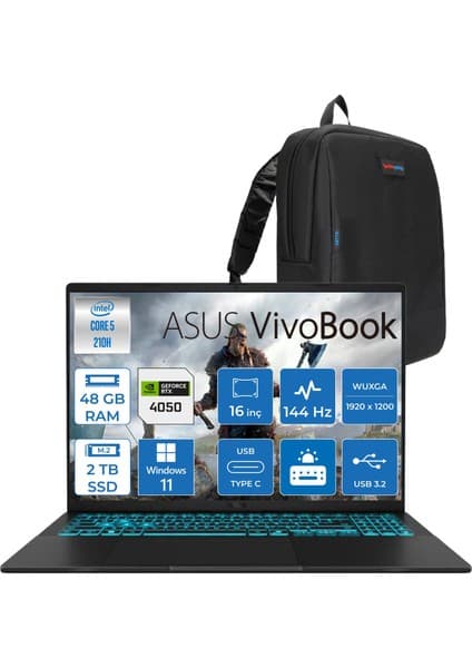 Asus Vivobook 16 V3607VU Intel Core 5 210H 48GB 2tb SSD RTX4050 6gb Windows 11 Pro 16\
