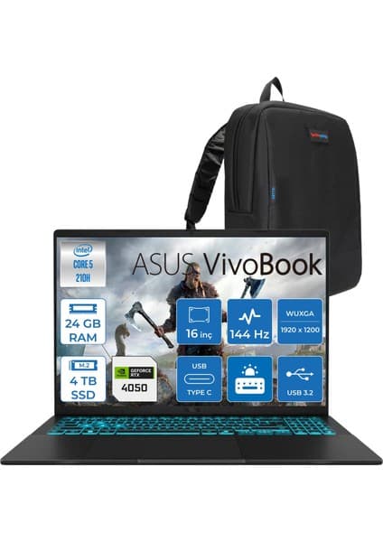 Asus Vivobook 16 V3607VU Intel Core 5 210H 24GB 4tb SSD RTX4050 6gb Freedos 16\