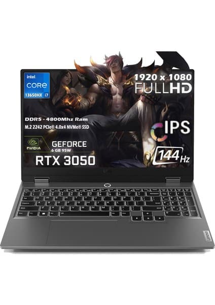 Lenovo Loq 15IRX9 Intel Core I7-13650HX 32GB 512GB SSD 6gb Nvıdıa Geforce Rtx 3050 (95W) 144Hz 15.6'' Fhd IPS Panel Windows 11 Pro Taşınabilir Dizüstü Bilgisayar 83DV011CTR P27