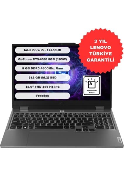 Lenovo Loq 15IAX9 Intel Core I5 12450HX 8gb 512GB SSD RTX4060 Freedos 15.6\