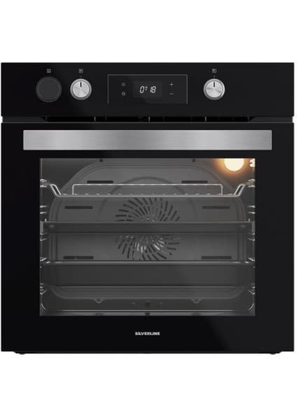 Silverline BO65P4B01 Buhar Destekli + Airfryer Özellikli Siyah Cam Ankastre Fırın