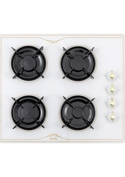 Vestel Gazlı Ankastre Ocak 4 Gözü Beyaz Cam Yüzeyle Modern Tasarım 60 cm