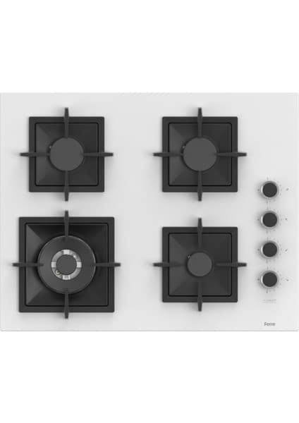 Ferre SC406 65 cm Wok Gözlü Beyaz Cam Ankastre Ocak (Döküm Izgara)
