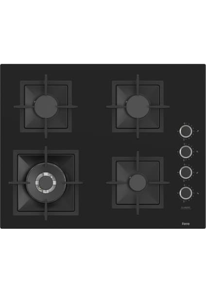 Ferre SC405 65 cm Wok Gözlü Siyah Cam Ankastre Ocak (Döküm Izgara)