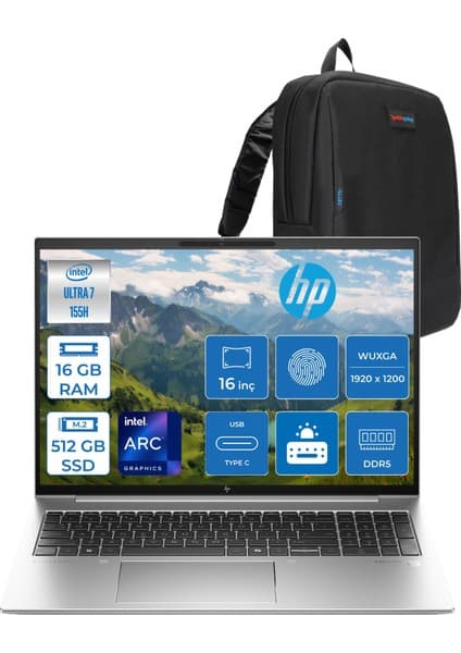 Hp Elitebook 860 G11 Wolfpro Intel ULTRA7-155H 16GB Ddr5 512GB SSD 16'' Wuxga Freedos Dizüstü Bilgisayar 9970P1ET01+ZETTAÇANTA