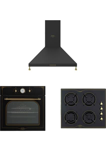 Vestel Siyah Rustik Ankastre Set (AF-7688 Rs - AO-6104 Yrs-Dg - AD-60041 Rs)