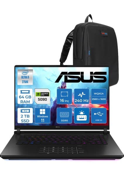 Asus Rog Strix Scar 16 G635LX-RW145 Ultra 9 275HX Aı 96GB GB 2tb SSD 24GB/RTX5090 Gddr7 175W 16\