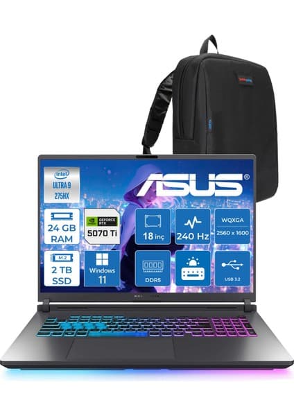 Asus Rog Strix G18 G815LR-S9156 Ultra 9 275HX Aı 24GB GB 2tb SSD 12GB/RTX5070Tİ Gddr7 175W 18\