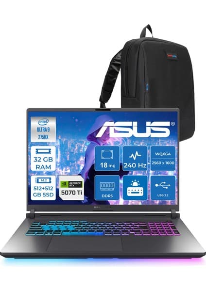 Asus Rog Strix G18 G815LR-S9156 Ultra 9 275HX Aı 32GB GB 512GB SSD+512GB 12GB/RTX5070Tİ Gddr7 175W 18\