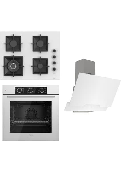 Ferre Flameart Sc Serisi Beyaz Set (SC406-WFA + QXE62CB +D064 ) - 65 Cm'lik Kare Döküm Izgara-Wok