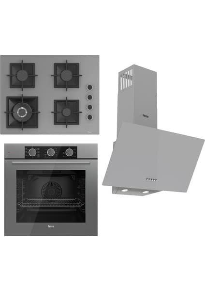 Ferre Flameart Sc Serisi Gri Set (SC408-WFA + QMS63CPR +D088 ) - 65 Cm'lik Kare Döküm Izgara-Wok