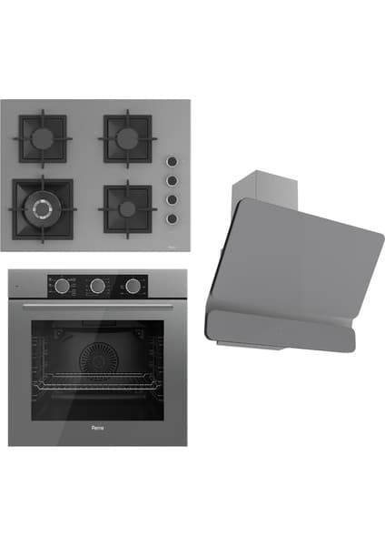 Ferre Flameart Sc Serisi Gri Set (SC408-WFA + QXE62CPR +D082 ) - 65 Cm'lik Kare Döküm Izgara-Wok