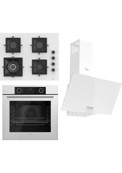 Ferre Flameart Sc Serisi Beyaz Set (SC406-WFA + XE63CB +D087 ) - 65 Cm'lik Kare Döküm Izgara-Wok