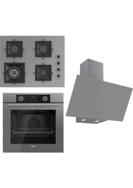 Ferre Flameart Sc Serisi Gri Set (SC408-WFA + XE63CPR +D079 ) - 65 Cm'lik Kare Döküm Izgara-Wok