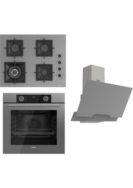 Ferre Flameart Sc Serisi Gri Set (SC408-WFA + XE63CPR +D065 ) - 65 Cm'lik Kare Döküm Izgara-Wok
