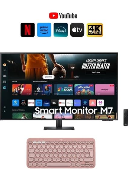 Samsung 43” 109CM UHD Akıllı Smart Monitör TV 4K Ultra HD Görüntü Şık Ince Tasarım + Logitech Kablosuz Klavye