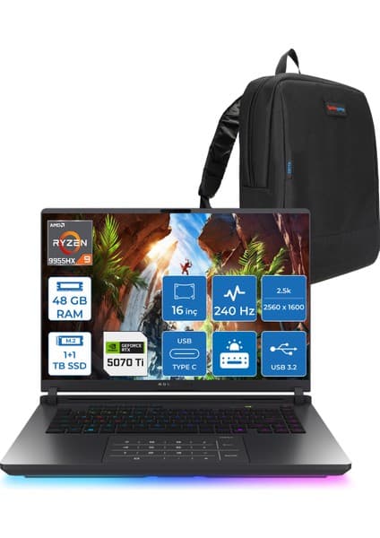 Asus Rog Strix G16 G614FR-S5111 Amd Ryzen 9 9955HX Aı 48GB GB 1tb Ssd+1tb SSD 12GB/RTX5070Tİ Gddr7 140W 16\