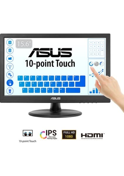 Asus Kurumsal VT169HE 15.6 IPS 1920X1080 5ms 60Hz 220CD HDMI VGA Vesa 3yıl 10 Parmak Dokunmatık, Eyecare Monitör