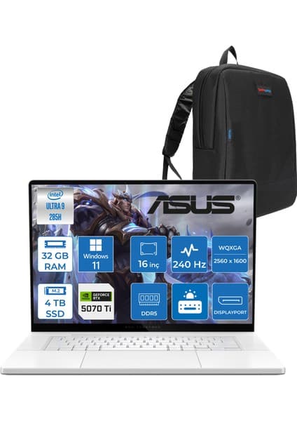 Asus Rog Zephyrus G16 GU605CR Intel Core Ultra 9 285H Aı 32GB 4tb SSD RTX5070TI-12GB 120W WIN11PRO 16\