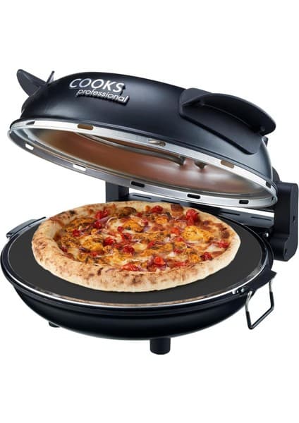 Cooks Pofessional Elektrikli Pizza Fırını, Taş Tabanlı, Cam Pencereli, 1200W, 390°C