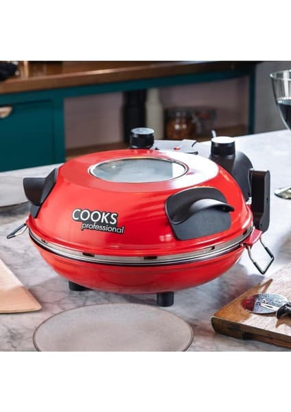 Cooks Pofessional Elektrikli Pizza Fırını, Taş Tabanlı, Cam Pencereli, 1200W, 390°C 8