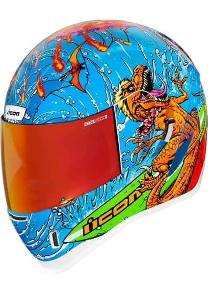 Icon Airform Dino Fury Mıps Kapalı Motosiklet Kaskı Mavi Yeşil Turuncu