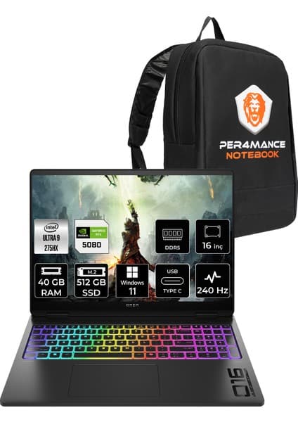 Hp Omen Max 16 Intel Core Ultra 9 275HX 40GB 512GB SSD RTX5080/16GB 16\