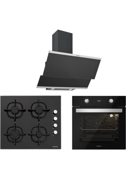 Silverline Siyah Cam Ankastre Set 5 Yıl Garanti (3420 Classy 60+CS5343B01+BO6504B01)