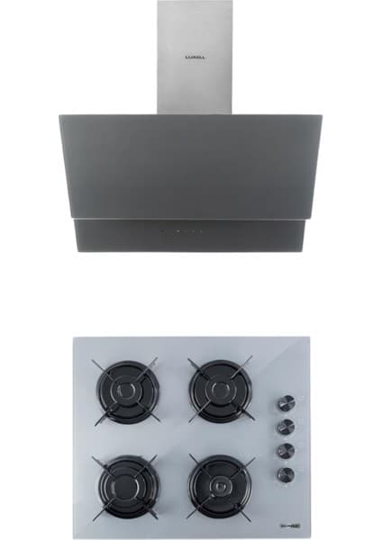 Luxell 2'li Gri Cam Ankastre Set (Davlumbaz ve Ocak)